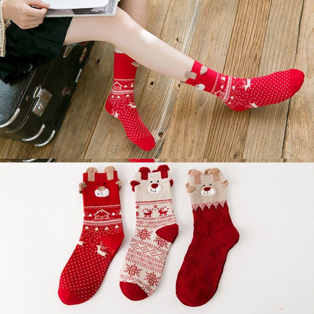 3 Paar warme Damen Wintersocken Weihnachtssocken Kuschelsocken