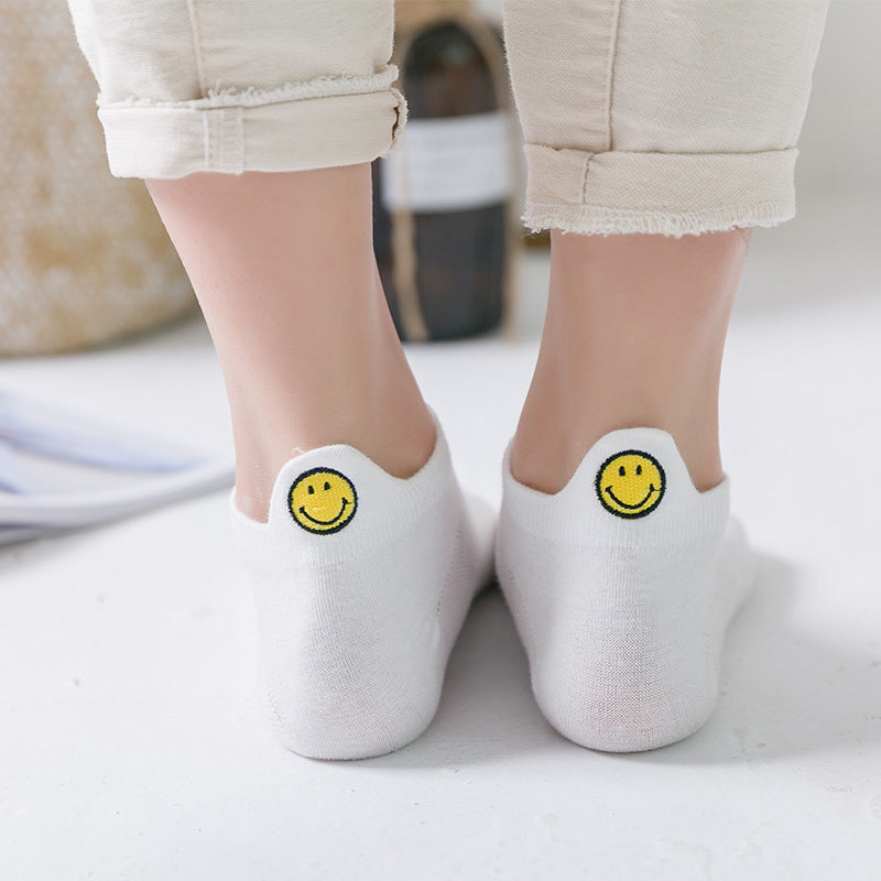 5 Paar Lustige Emoji Socken mit Smiley Stickerei Cartoon