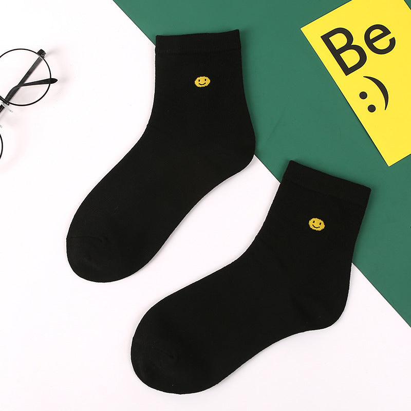 4 Paar lustige Emoji Socken mit Smiley Stickerei Freizeitsocken