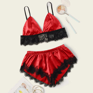 Sexy Spitze Nachtwäsche für Damen zweiteiliges Satin-Set Dessous