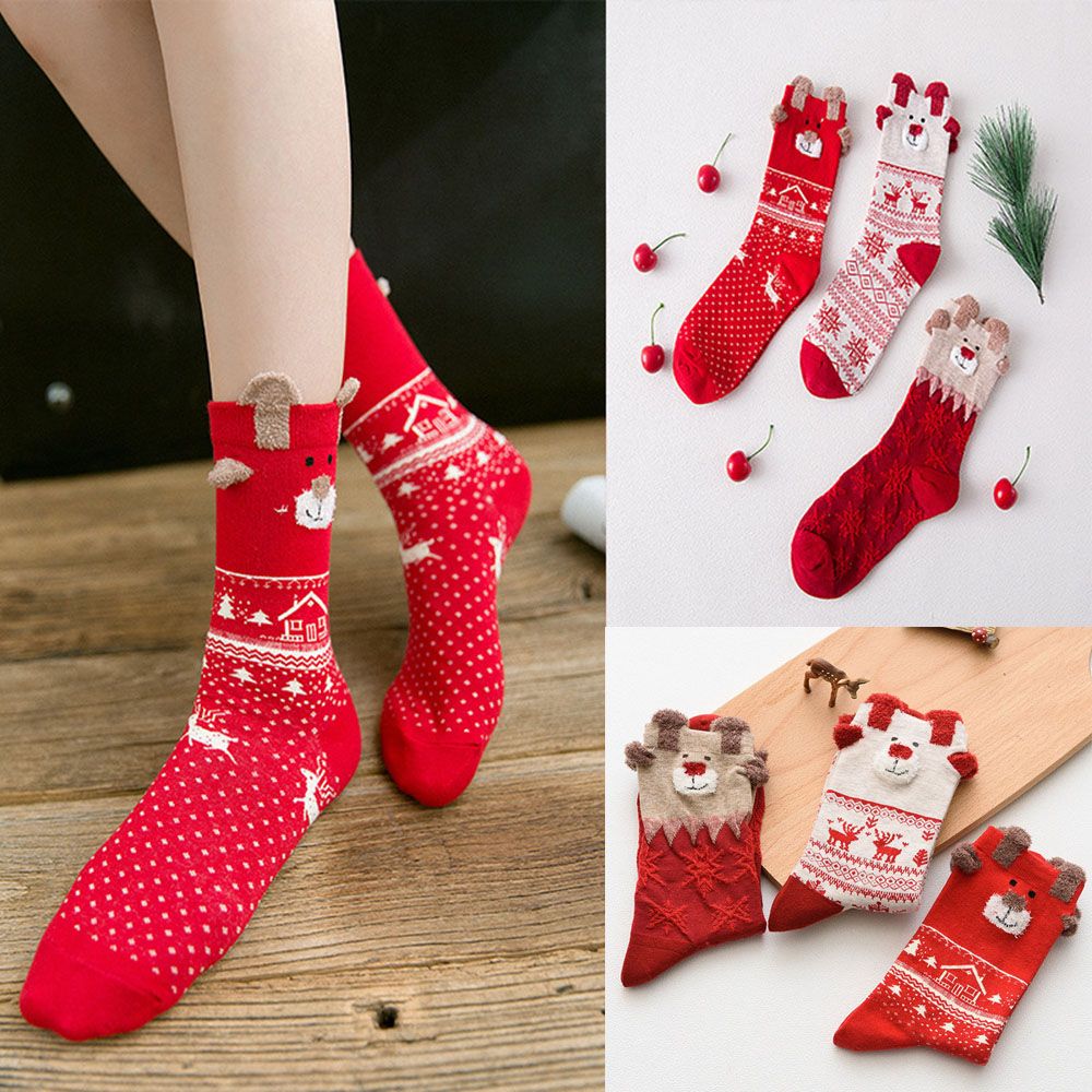 3 Paar warme Damen Wintersocken Weihnachtssocken Kuschelsocken