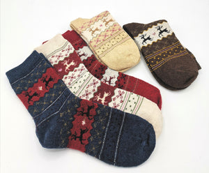 5 Paar Wollsocken warme Wintersocken mit Weinachtsmotiven