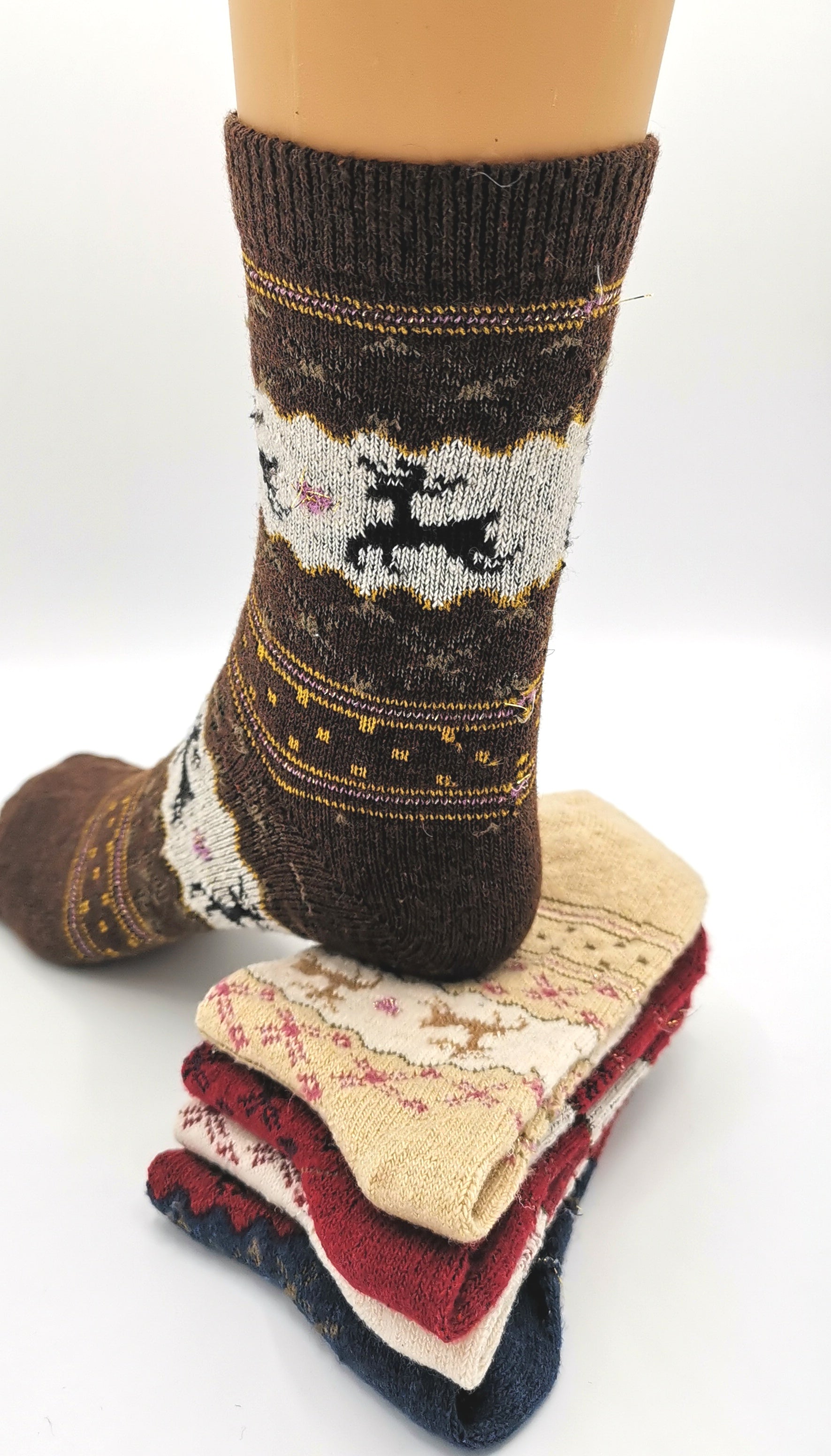 5 Paar Wollsocken warme Wintersocken mit Weinachtsmotiven