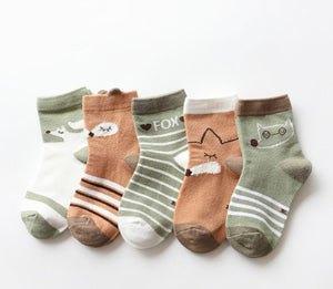 5 Paar Kindersocken mit Fuchs-Motiven Knöchelhoch