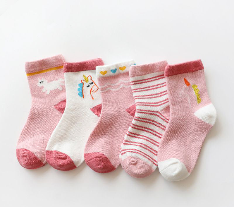 5 Paar Kindersocken mit Einhorn-Motiven Knöchelhoch