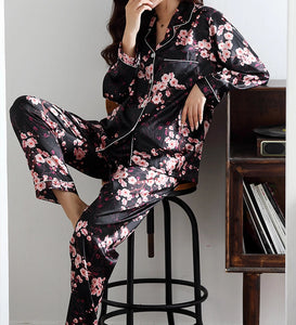 Damen Ice Silk Satin Pyjama Set