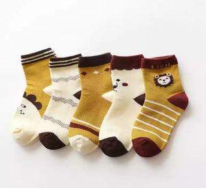 5 Paar Kindersocken Knöchelhoch mit Löwen-Motiven